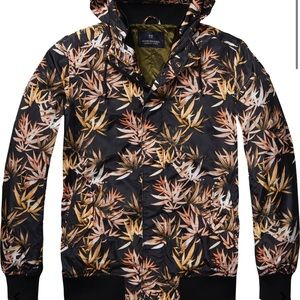 Scotch and Soda Black and Brown Leaf Bomber Jacket